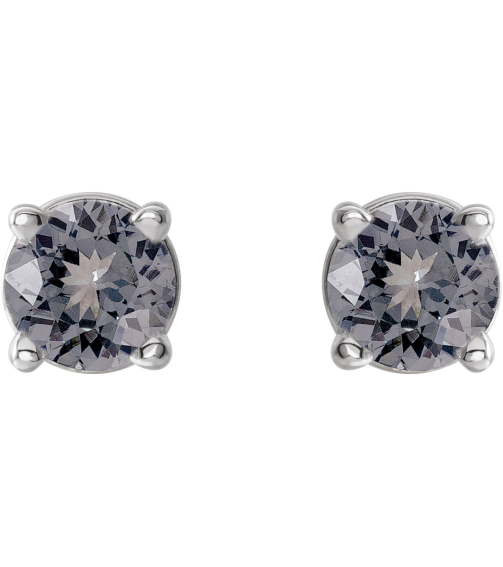 1874 14K White Set Round Natural Gray Spinel Pair 3 Mm Friction Friction Backs Included 4-Prong Polished Natural Gray Spinel Stud Earrings