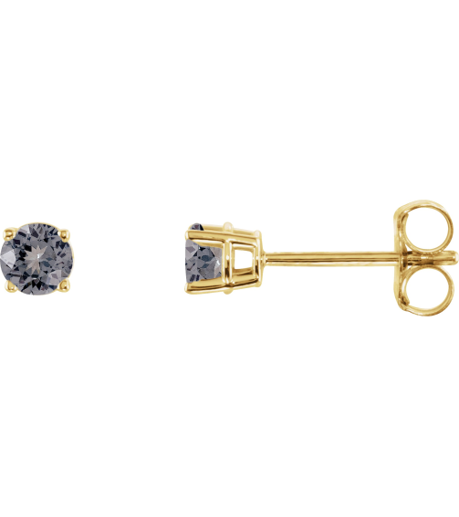 1874 14K Yellow Set Round Natural Gray Spinel Pair 3 Mm Friction Friction Backs Included 4-Prong Polished Natural Gray Spinel Stud Earrings