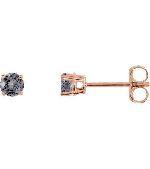 1874 14K Rose Set Round Natural Gray Spinel Pair 3 Mm Friction Friction Backs Included 4-Prong Polished Natural Gray Spinel Stud Earrings