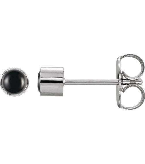 2000316 Earring Set Natural Black Onyx Round 3 Mm 14K White Each Friction Back Included Polished Natural Onyx Bezel-Set Earring