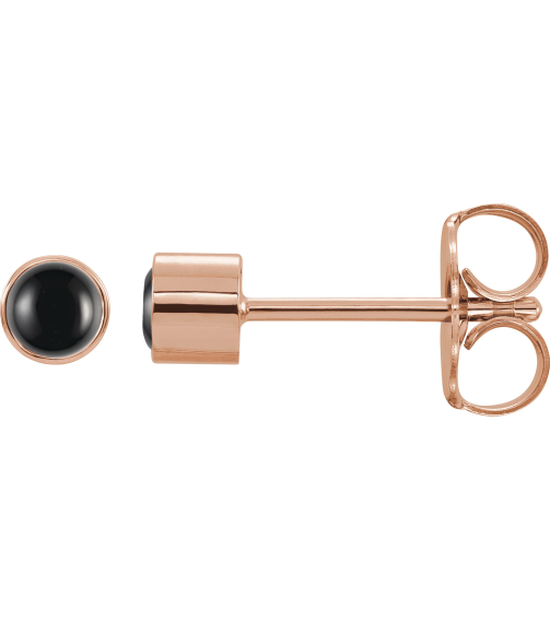2000316 Earring Set Natural Black Onyx Round 3 Mm 14K Rose Each Friction Back Included Polished Natural Onyx Bezel-Set Earring