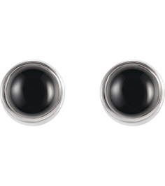 2000316 Earring Set Natural Black Onyx Round 3 Mm 14K White Pair Friction Back Included Polished Natural Onyx Bezel-Set Earrings