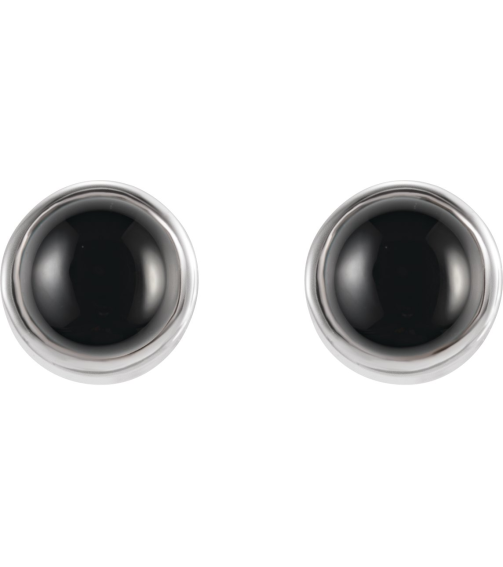 2000316 Earring Set Natural Black Onyx Round 3 Mm 14K White Pair Friction Back Included Polished Natural Onyx Bezel-Set Earrings
