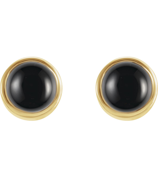 2000316 Earring Set Natural Black Onyx Round 3 Mm 14K Yellow Pair Friction Back Included Polished Natural Onyx Bezel-Set Earrings