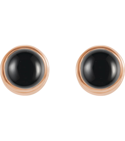 2000316 Earring Set Natural Black Onyx Round 3 Mm 14K Rose Pair Friction Back Included Polished Natural Onyx Bezel-Set Earrings