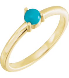 72211 Ring Set 14K Yellow Natural Turquoise Round 4 Mm Polished Natural Turquoise Cabochon 3-Prong Ring