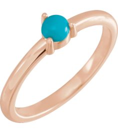 72211 Ring Set 14K Rose Natural Turquoise Round 4 Mm Polished Natural Turquoise Cabochon 3-Prong Ring