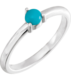 72211 Ring Set Platinum Natural Turquoise Round 4 Mm Polished Natural Turquoise Cabochon 3-Prong Ring