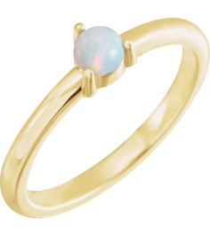 72211 Ring Set 14K Yellow Natural White Opal Round 4 Mm Polished Natural White Opal Cabochon 3-Prong Ring