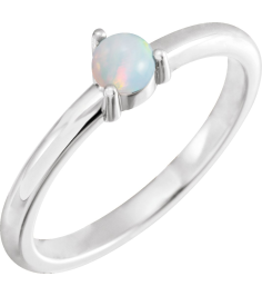 72211 Ring Set Platinum Natural White Opal Round 4 Mm Polished Natural White Opal Cabochon 3-Prong Ring