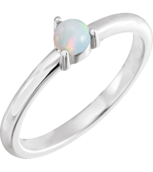 72211 Ring Set Platinum Natural White Opal Round 4 Mm Polished Natural White Opal Cabochon 3-Prong Ring