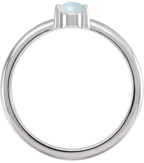 72211 Ring Set Platinum Natural White Opal Round 4 Mm Polished Natural White Opal Cabochon 3-Prong Ring
