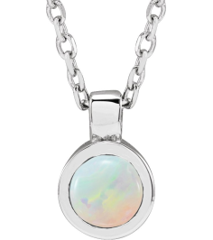 23481 Necklace Set 14K White Round Natural White Opal 4 Mm 16-18 In Polished Natural Opal Bezel-Set Necklace