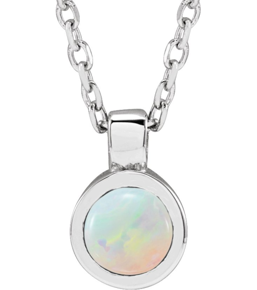 23481 Necklace Set 14K White Round Natural White Opal 4 Mm 16-18 In Polished Natural Opal Bezel-Set Necklace