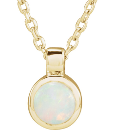 23481 Necklace Set 14K Yellow Round Natural White Opal 4 Mm 16-18 In Polished Natural Opal Bezel-Set Necklace