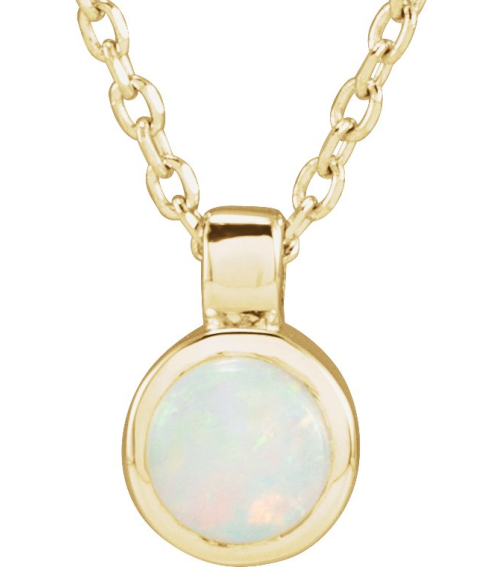 23481 Necklace Set 14K Yellow Round Natural White Opal 4 Mm 16-18 In Polished Natural Opal Bezel-Set Necklace