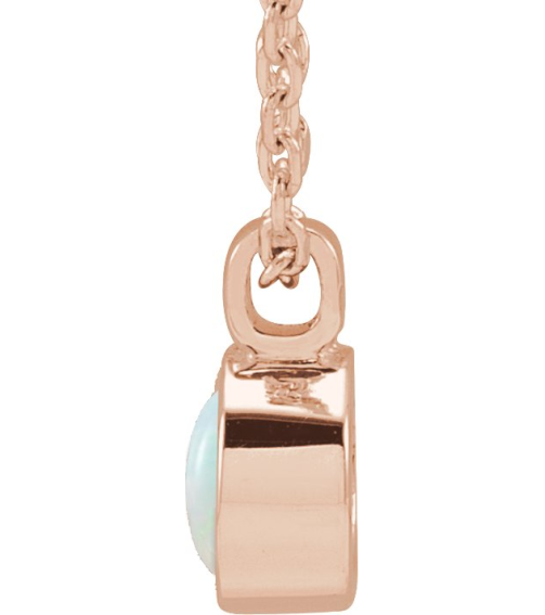 23481 Necklace Set 14K Rose Round Natural White Opal 4 Mm 16-18 In Polished Natural Opal Bezel-Set Necklace