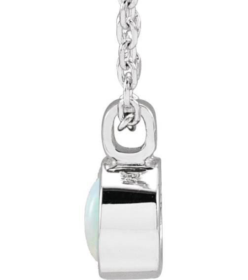 23481 Necklace Set Platinum Round Natural White Opal 4 Mm 16-18 In Polished Natural Opal Bezel-Set Necklace