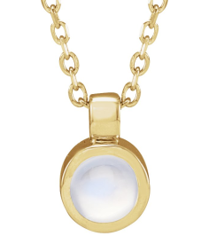 23481 Necklace Set 14K Yellow Round Natural Rainbow Moonstone 4 Mm 16-18 In Polished Natural Rainbow Moonstone Bezel-Set Necklace