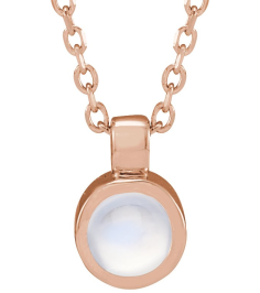 23481 Necklace Set 14K Rose Round Natural Rainbow Moonstone 4 Mm 16-18 In Polished Natural Rainbow Moonstone Bezel-Set Necklace