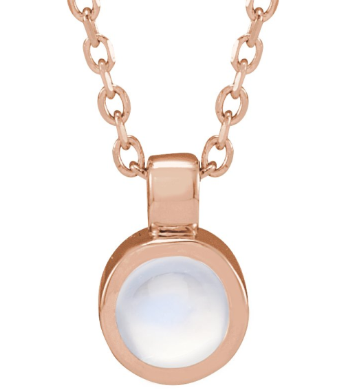 23481 Necklace Set 14K Rose Round Natural Rainbow Moonstone 4 Mm 16-18 In Polished Natural Rainbow Moonstone Bezel-Set Necklace