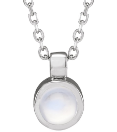 23481 Necklace Set Platinum Round Natural Rainbow Moonstone 4 Mm 16-18 In Polished Natural Rainbow Moonstone Bezel-Set Necklace