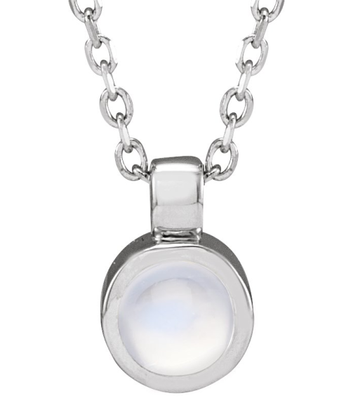 23481 Necklace Set Platinum Round Natural Rainbow Moonstone 4 Mm 16-18 In Polished Natural Rainbow Moonstone Bezel-Set Necklace