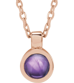 23481 Necklace Set 14K Rose Round Natural Amethyst 4 Mm 16-18 In Polished Natural Amethyst Bezel-Set Necklace