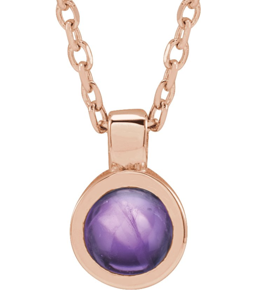 23481 Necklace Set 14K Rose Round Natural Amethyst 4 Mm 16-18 In Polished Natural Amethyst Bezel-Set Necklace