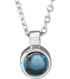 23481 Necklace Set 14K White Round Natural London Blue Topaz 4 Mm 16-18 In Polished Natural London Blue Topaz Bezel-Set Necklace