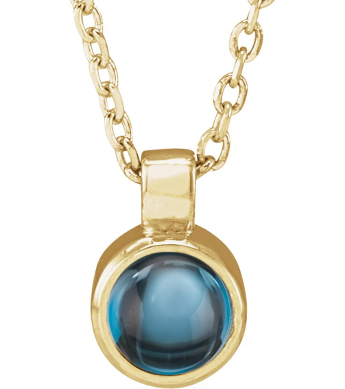 23481 Necklace Set 14K Yellow Round Natural London Blue Topaz 4 Mm 16-18 In Polished Natural London Blue Topaz Bezel-Set Necklace