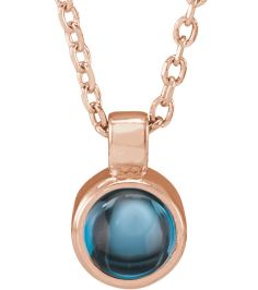 23481 Necklace Set 14K Rose Round Natural London Blue Topaz 4 Mm 16-18 In Polished Natural London Blue Topaz Bezel-Set Necklace