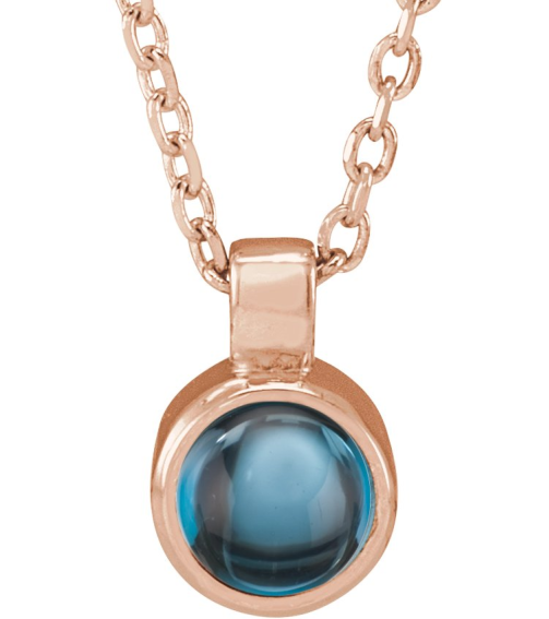23481 Necklace Set 14K Rose Round Natural London Blue Topaz 4 Mm 16-18 In Polished Natural London Blue Topaz Bezel-Set Necklace