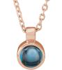 23481 Necklace Set 14K Rose Round Natural London Blue Topaz 4 Mm 16-18 In Polished Natural London Blue Topaz Bezel-Set Necklace