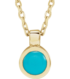 23481 Necklace Set 14K Yellow Round Natural Turquoise 4 Mm 16-18 In Polished Natural Turquoise Bezel-Set Necklace