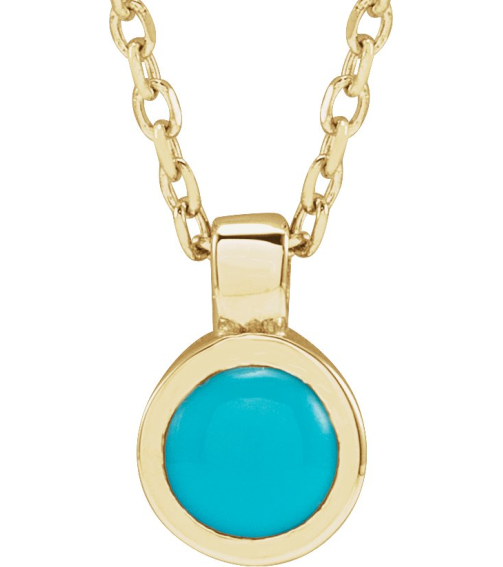 23481 Necklace Set 14K Yellow Round Natural Turquoise 4 Mm 16-18 In Polished Natural Turquoise Bezel-Set Necklace