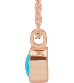 23481 Necklace Set 14K Rose Round Natural Turquoise 4 Mm 16-18 In Polished Natural Turquoise Bezel-Set Necklace