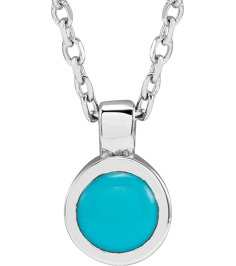 23481 Necklace Set Platinum Round Natural Turquoise 4 Mm 16-18 In Polished Natural Turquoise Bezel-Set Necklace