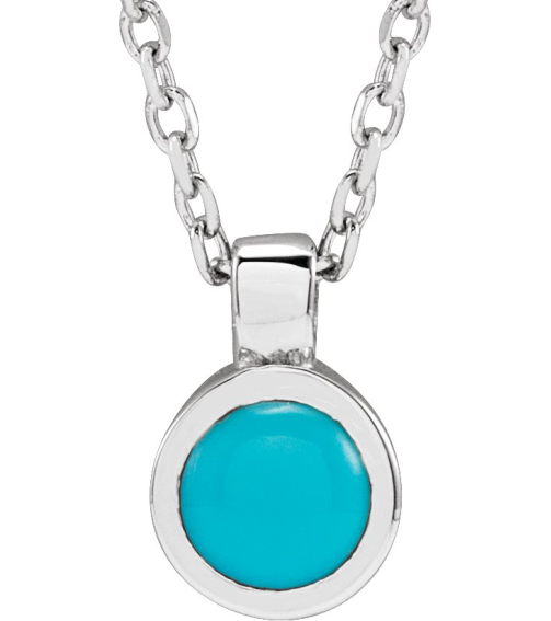 23481 Necklace Set Platinum Round Natural Turquoise 4 Mm 16-18 In Polished Natural Turquoise Bezel-Set Necklace