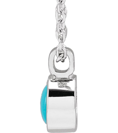 23481 Necklace Set Platinum Round Natural Turquoise 4 Mm 16-18 In Polished Natural Turquoise Bezel-Set Necklace
