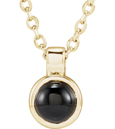 23481 Necklace Set 14K Yellow Round Natural Black Onyx 4 Mm 16-18 In Polished Natural Onyx Bezel-Set Necklace