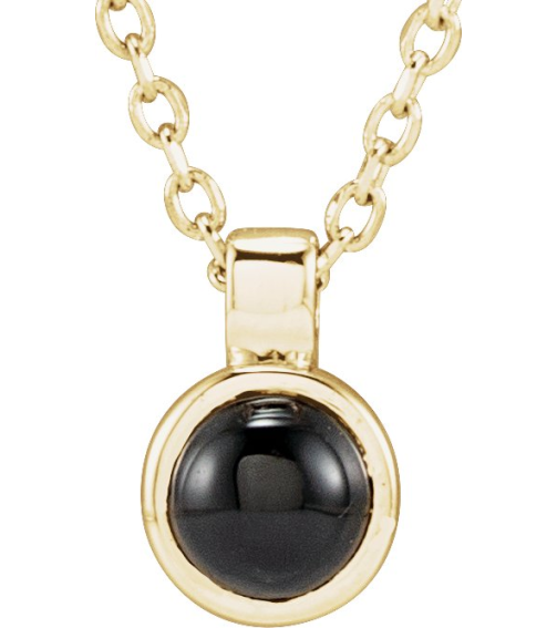 23481 Necklace Set 14K Yellow Round Natural Black Onyx 4 Mm 16-18 In Polished Natural Onyx Bezel-Set Necklace