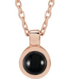23481 Necklace Set 14K Rose Round Natural Black Onyx 4 Mm 16-18 In Polished Natural Onyx Bezel-Set Necklace