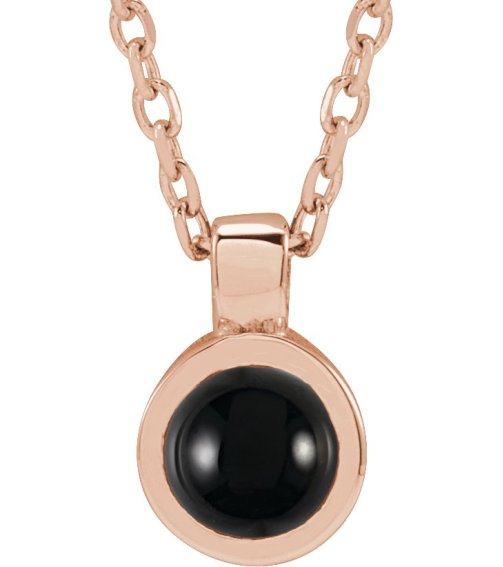 23481 Necklace Set 14K Rose Round Natural Black Onyx 4 Mm 16-18 In Polished Natural Onyx Bezel-Set Necklace