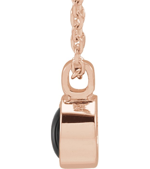 23481 Necklace Set 14K Rose Round Natural Black Onyx 4 Mm 16-18 In Polished Natural Onyx Bezel-Set Necklace