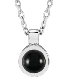 23481 Necklace Set Platinum Round Natural Black Onyx 4 Mm 16-18 In Polished Natural Onyx Bezel-Set Necklace