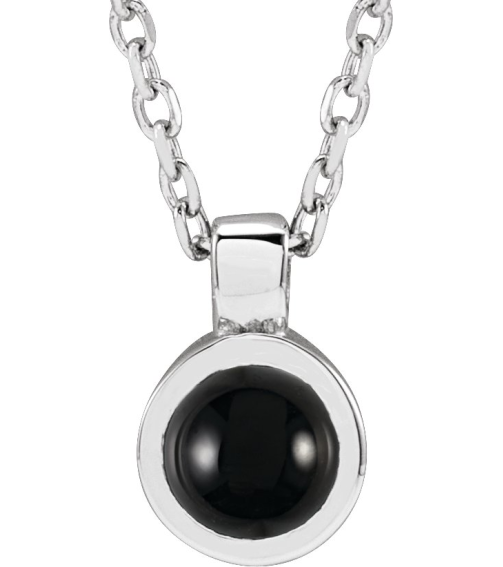 23481 Necklace Set Platinum Round Natural Black Onyx 4 Mm 16-18 In Polished Natural Onyx Bezel-Set Necklace