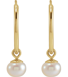 88031 Earring Set 14K Yellow 12 Mm 4 Mm Cultured White Freshwater Pearl Pearl 4 Mm Pair Hinged Polished Cultured White Freshwater Pearl Dangle Endless Hoop Earrings