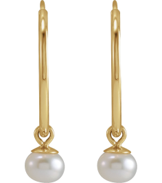88031 Earring Set 14K Yellow 15 Mm 4 Mm Cultured White Freshwater Pearl Pearl 4 Mm Pair Hinged Polished Cultured White Freshwater Pearl Dangle Endless Hoop Earrings