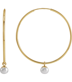 88031 Earring Set 14K Yellow 30 Mm 4 Mm Cultured White Freshwater Pearl Pearl 4 Mm Pair Hinged Polished Cultured White Freshwater Pearl Dangle Endless Hoop Earrings